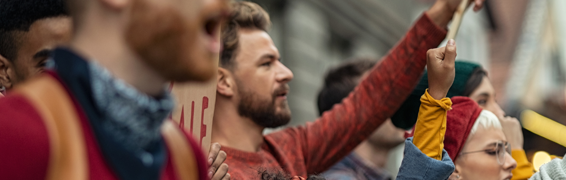 A group of young protestors gather for a peaceful assembly.